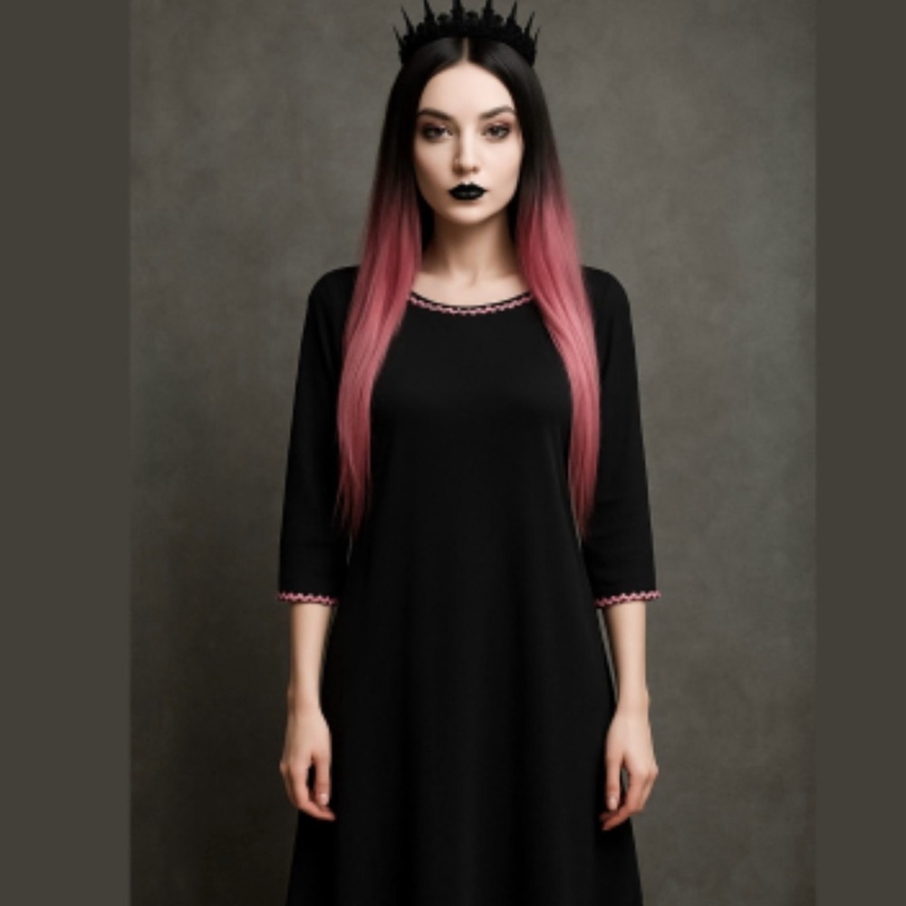 Vintage Maxou  Black Stretchy  Dress With Hot Pink Trim  Size Medium 1990’s